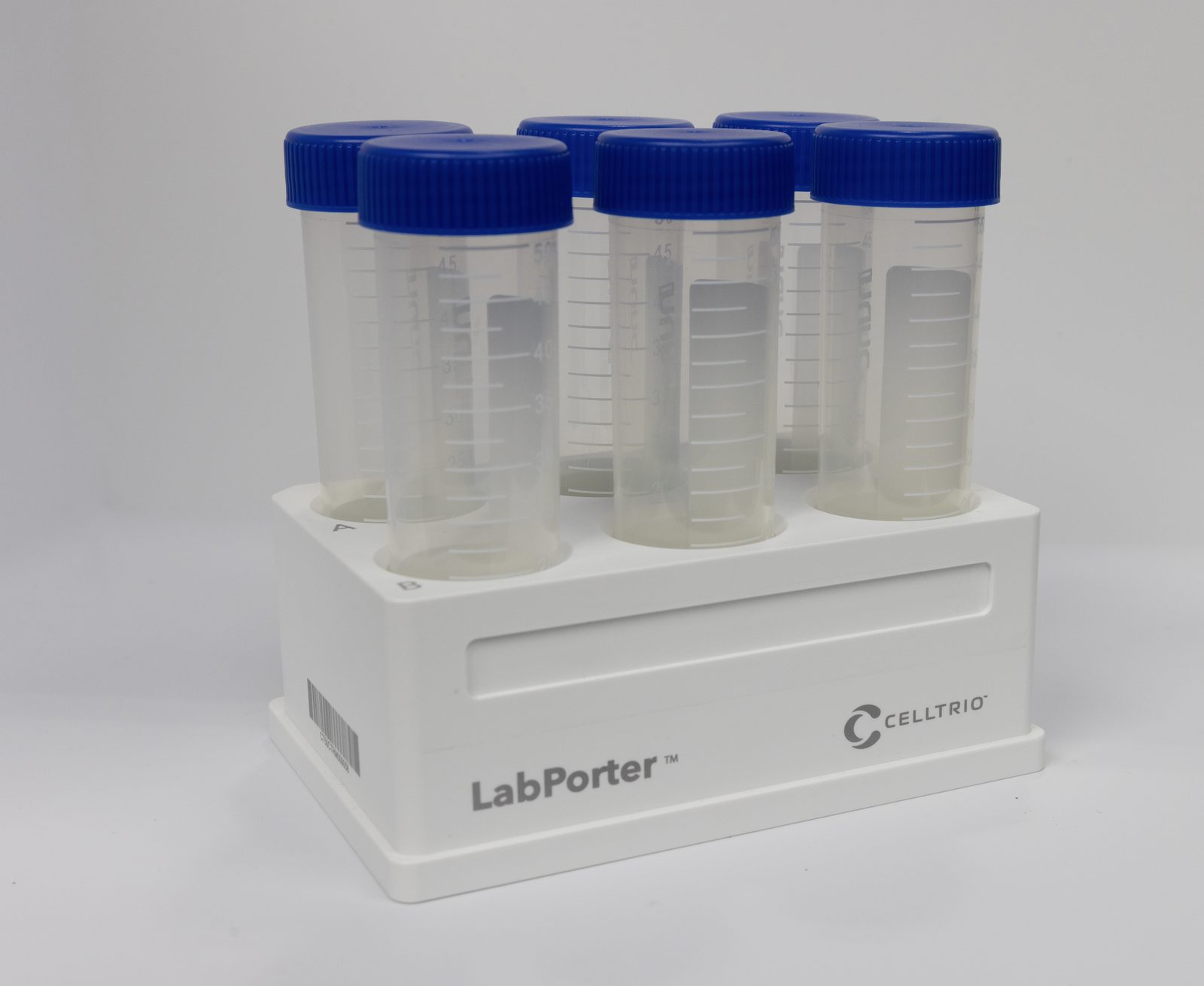 Celltrio LabPorter rack holding six 50 mL conical tubes